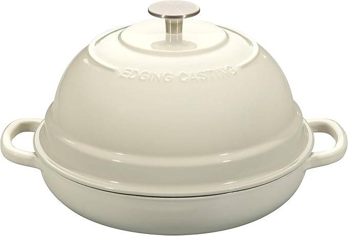 Enameled Cast Iron Dutch Oven Pot with Lid, Round Bread Oven for Homemade Sourdough Bread Baking, 6 Quart, White