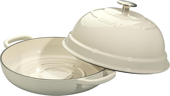 Enameled Cast Iron Dutch Oven Pot with Lid, Round Bread Oven for Homemade Sourdough Bread Baking, 6 Quart, White